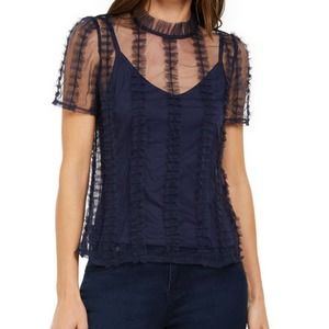 INC Mesh Ruffled Top